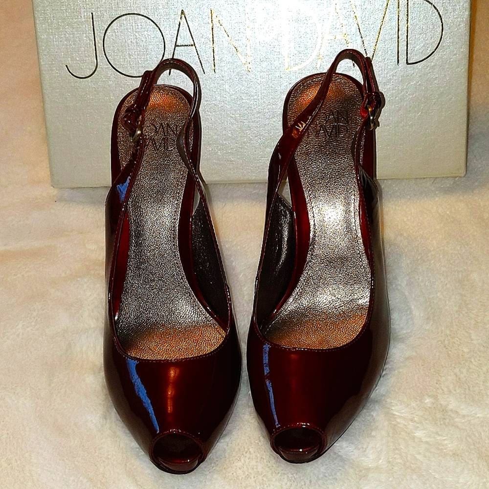 Joan & David deep red peep toe heels.